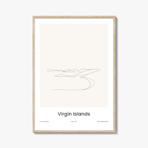 Parque Nacional das Ilhas Virgens Impressão desenhada em uma linha, Arte de parede das Ilhas Virgens, Decoração de parede, Pôster de viagem das Ilhas Virgens, Mapa da cidade