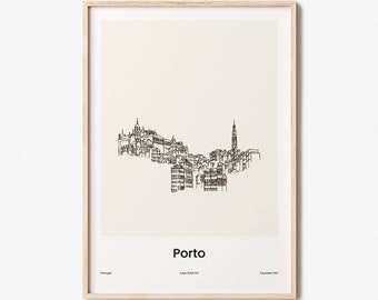 Porto Druck, Porto Wandkunst, Porto Wanddekoration, Porto Reiseposter, Stadtplan, One Line Draw