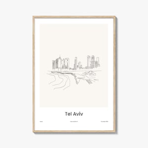 Impression de dessin au trait Tel-Aviv - Art mural minimaliste de Tel-Aviv, affiche de voyage et décoration de plan de la ville pour maison moderne