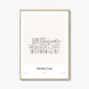 Santa Cruz One Line Drawn Print, Santa Cruz Wall Art, Santa Cruz Wall Decor, Santa Cruz Travel Poster, City Map