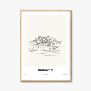 Impression d'un dessin au trait Dubrovnik, art mural minimaliste, affiche de voyage et plan de la ville, décoration d'intérieur moderne, cadeau unique pour les voyageurs