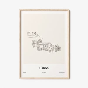 Lisbon Print, Lisbon Wall Art, Lisbon Wall Decor, Lisbon Travel Poster, City Map, One Line Draw