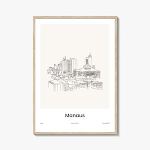 Manaus One Line Drawn Print, Manaus Wall Art, Manaus Wall Decor, Manaus Travel Poster, City Map