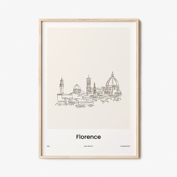 Florence Print, Florence Wall Art, Florence Wall Decor, Florence Travel Poster, City Map, One Line Draw