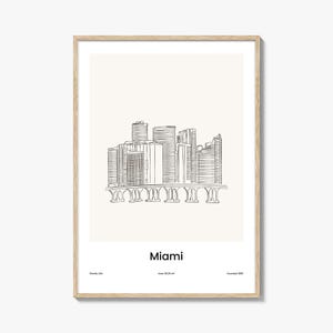 Miami One Line Drawing Print, Miami Wall Art, City Map Travel Poster, Minimalist Miami Decor, Modern Wall Hanging