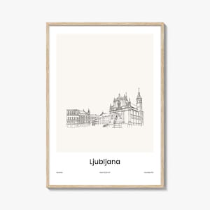 Ljubljana One Line Art Print: Slovenia Cityscape Wall Decor