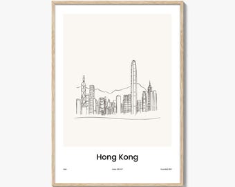 Hong Kong One Line Drawn Print, Hong Kong Wall Art, Hong Kong Wall Decor, Hong Kong Travel Poster, City Map