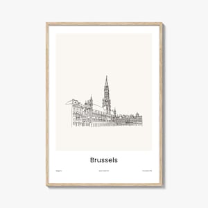 Impression dessinée un trait de Bruxelles, art mural de Bruxelles, décoration murale de Bruxelles, affiche de voyage de Bruxelles, plan de la ville