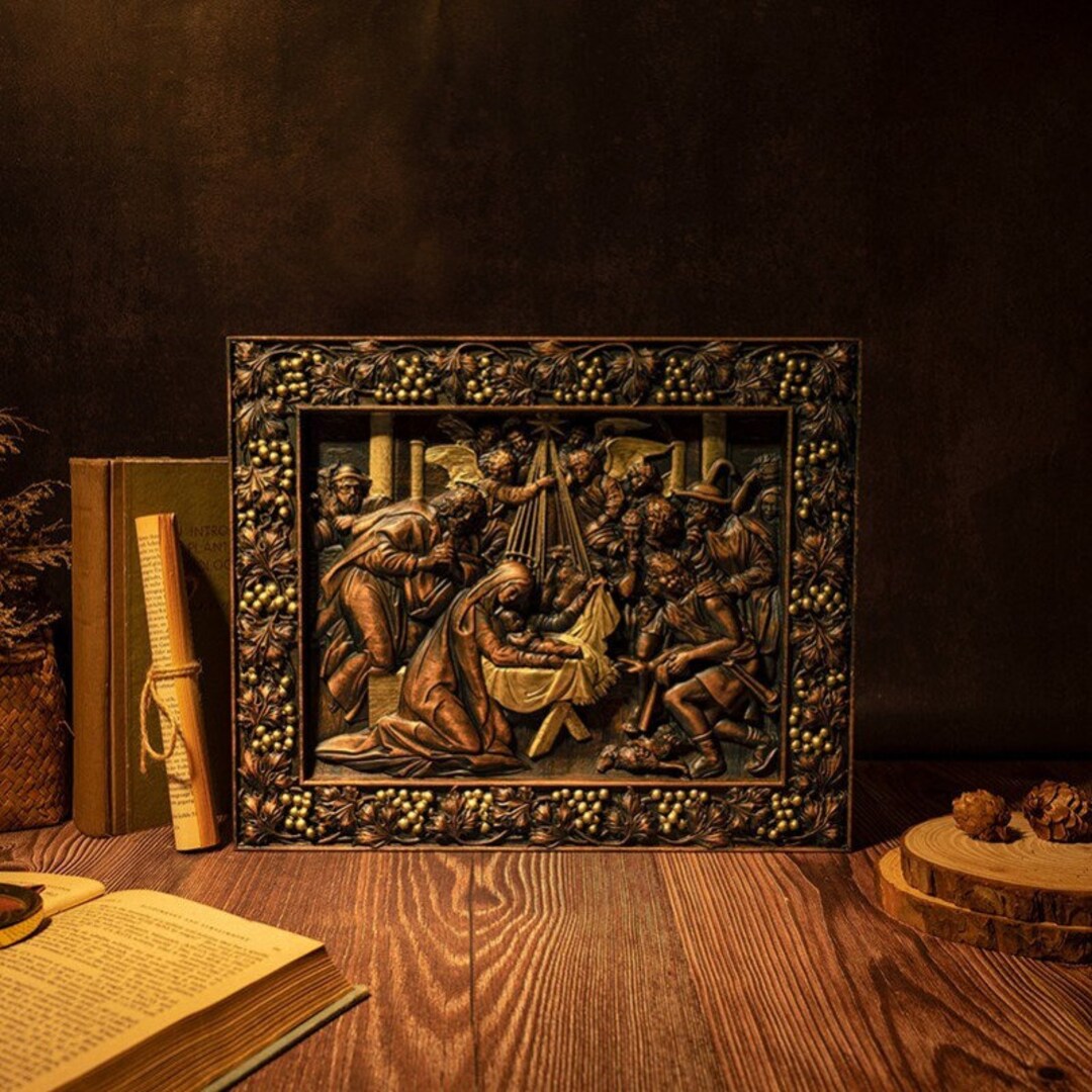 Wooden Carved Nativity Scene Wall Decor Holy Fmily Christmas Etsy