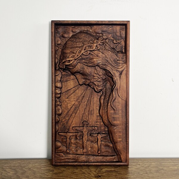 Jesus Wood Carved Sculpture Crucifix Cross Wood Carved Religious Icon,Christian Gifts,Wall Art Decor
