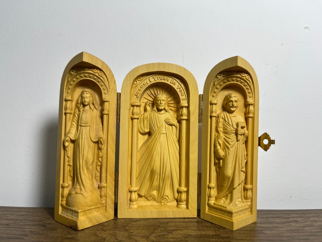 Holy Family Wood Carving Family Altar Catholic Virgin Mary Jesus Joseph