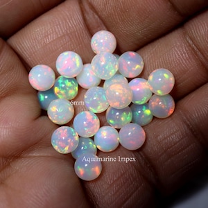 6MM Sphere Round Natural AAAA Flashy Rainbow Fire White Ethiopian Opal Wholesale, Red Green Yellow Blue Multi Color Play Real Opal Balls
