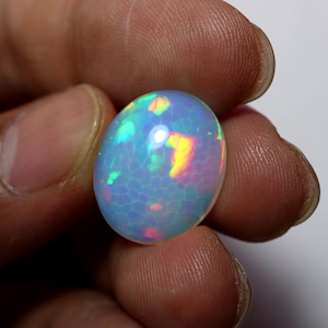 12.3Ct Natural Honeycomb Ethiopian Welo Opal Cabochon: AAA+ Multi-Fire Oval Gemstone  19x16MM for Pendant