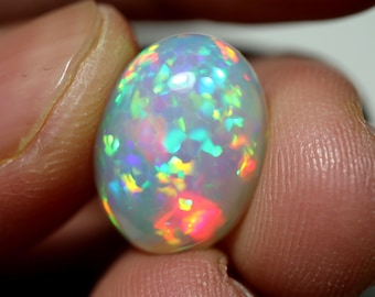 15.2x11.5MM Oval Natural AAA Flashy Fire HoneyComb Pattern Ethiopian Opal Cabochon, 5.5Cts Red Green Yellow Blue Multi Color Play Solid Opal