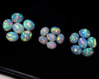 6x8MM 7x9mm 8x10mm Oval Natural AAAA Flashy Fire Ethiopian Opal Cabs 6 Piece Lot, Green Red Yellow Blue Multi Color Play Real Opal Wholesale