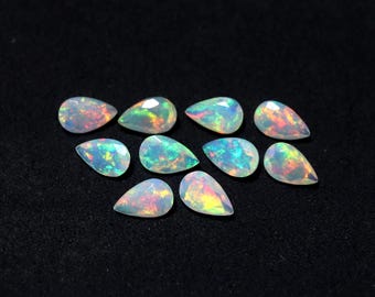 8x5 MM Pear Cut AAAA Natural Flashy Multi Color Play Ethiopian Opal Wholesale, 5x8 MM Red Green Yellow Blue Rainbow Fire Faceted Real Opal