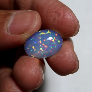 6.6 Ct 18.5x13.3MM Natural AAA Rainbow Color Dot Fire Ethiopian Opal Oval Cabochon, Green Red Blue Yellow Color Play Real Welo Opal Gemstone