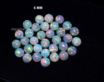6 MM Round Natural AAAA Grade Flashy Rainbow Fire White Ethiopian Opal Cabs Wholesale, Green Red Blue Yellow Color Play Opal Real Gemstones