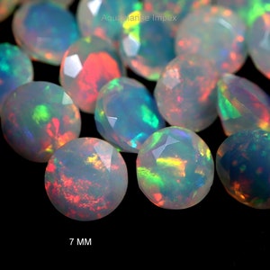 7mm, 6mm, 5mm, 4mm, 3mm Natural AAAA Grade White Ethiopian Opal Rainbow Fire Round Shape Faceted Gemstones Wholesale, Calibrated Welo Opal