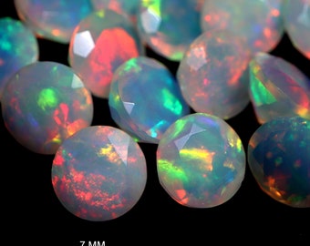 7mm, 6mm, 5mm, 4mm, 3mm Natural AAAA Grade White Ethiopian Opal Rainbow Fire Round Shape Faceted Gemstones Wholesale, Calibrated Welo Opal