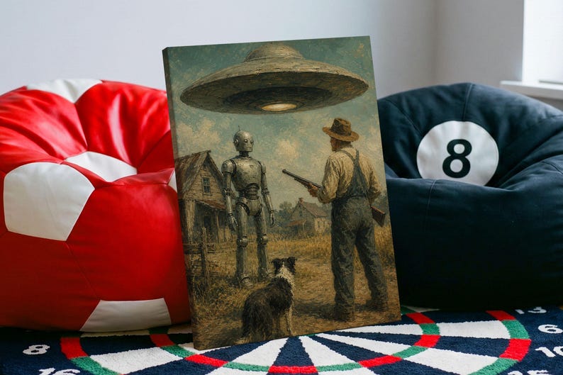 Humanoid Robot Flying Saucer Rural Encounter Poster & Canvas CZHH6 - Etsy