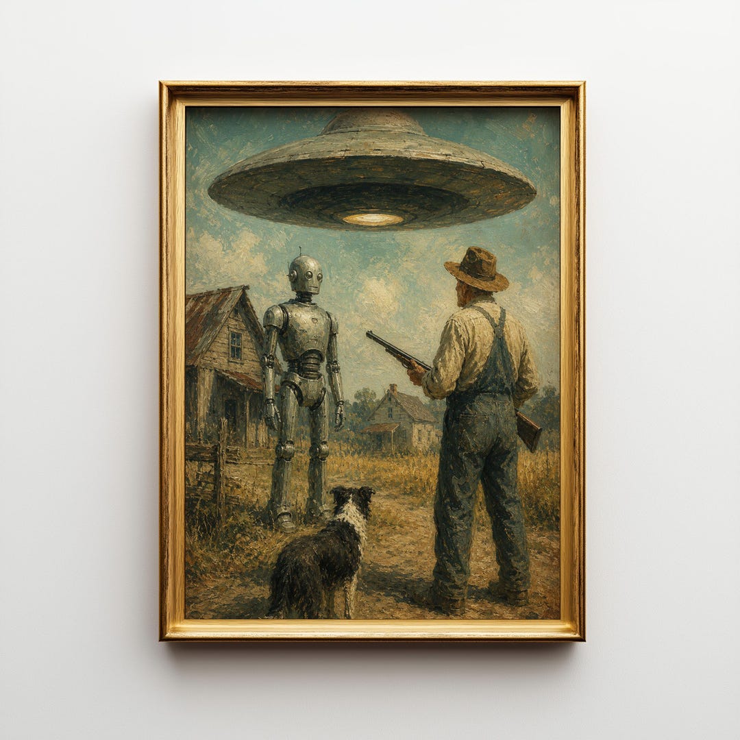Humanoid Robot Flying Saucer Rural Encounter Poster & Canvas CZHH6 - Etsy