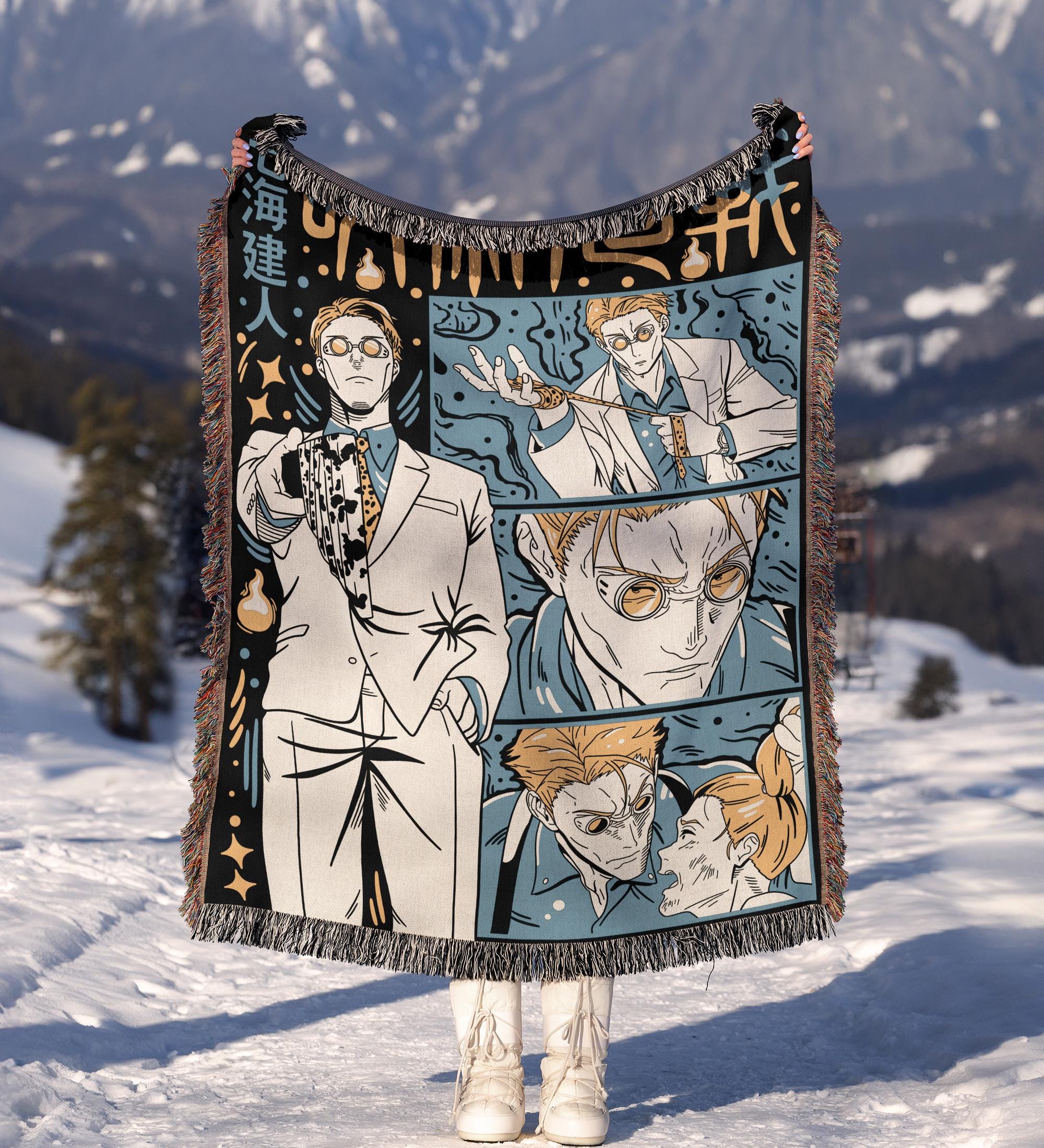 Anime Hand Woven Cozy Blanket | Manga Tapestry Throw | Suitable As Snuggle Blanket Or Woven Wall Hanging