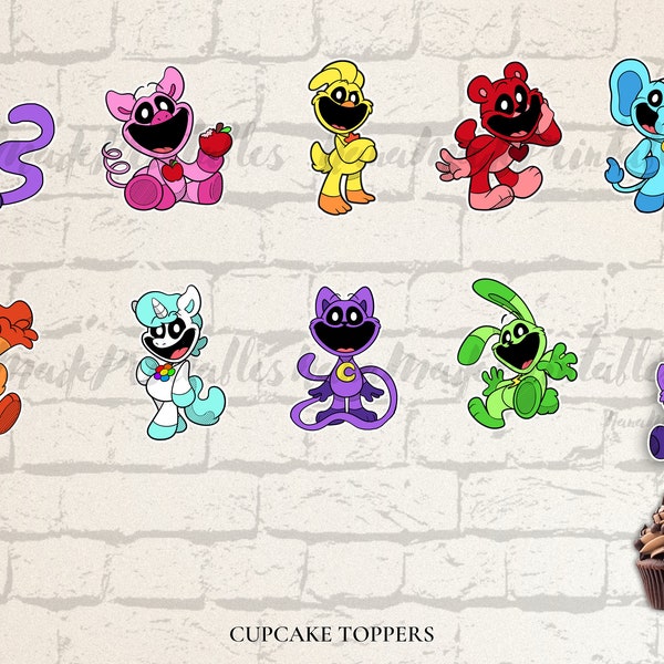 SMILING CRITTERS printable cupcake toppers - Digital file - Instant download - Birthday cupcake toppers