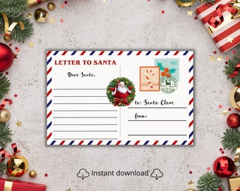 Lettera a Babbo Natale stampabile  - Download istantaneo - Lettera per bambini a Babbo Natale - Stampabile - Christmas letter