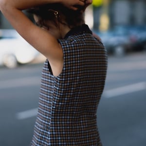 Fitted formal waistcoat, reversible cotton vest, no closure waistcoat, dark checkered women vest, long vest for her,  Nagi vest