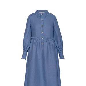 Women linen dress, long button up front dress, full skirt dress with pockets, long Bishop sleeves Larmina dress image 5