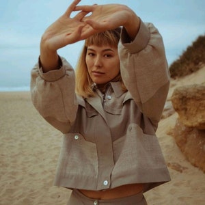 Women bomber, jacket with pockets, modern retro jacket for women, long sleeved bomber, button up blazer