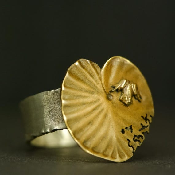 Piece Unique Handmade Ring With Incrustation Technique Frog 17 Mm