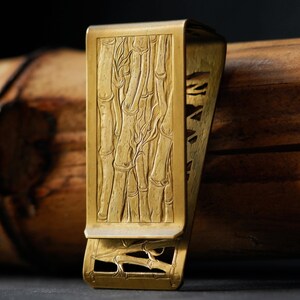 Mens Engraved Money clip Handmade Hand engraved Bamboo Metal Wallet Skeletonization Vintage money clip Custom Money Holder Engraved wallet