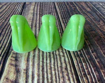 Uranium Jadeite Bottoms Up Shot Glass Set  (3) McKee  Green