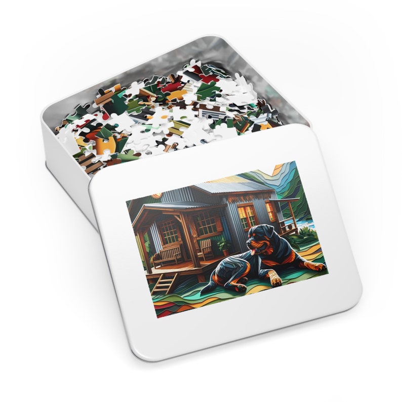 1000-piece Rottweiler on or Off-grid Cabin Puzzle Vibrant Mountain ...