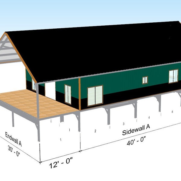 New Cabin Kit Design...30 x 40 Gable Roof Cabin Kit on Piers with 2 Porches Made from Fire Resistant, Mold Resistant Galvanized Steel.