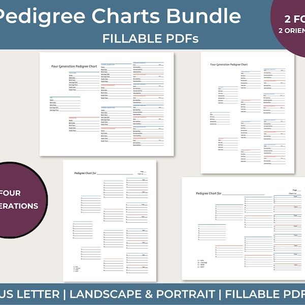 Pedigree Charts Bundle | Genealogy Forms Printable Fillable