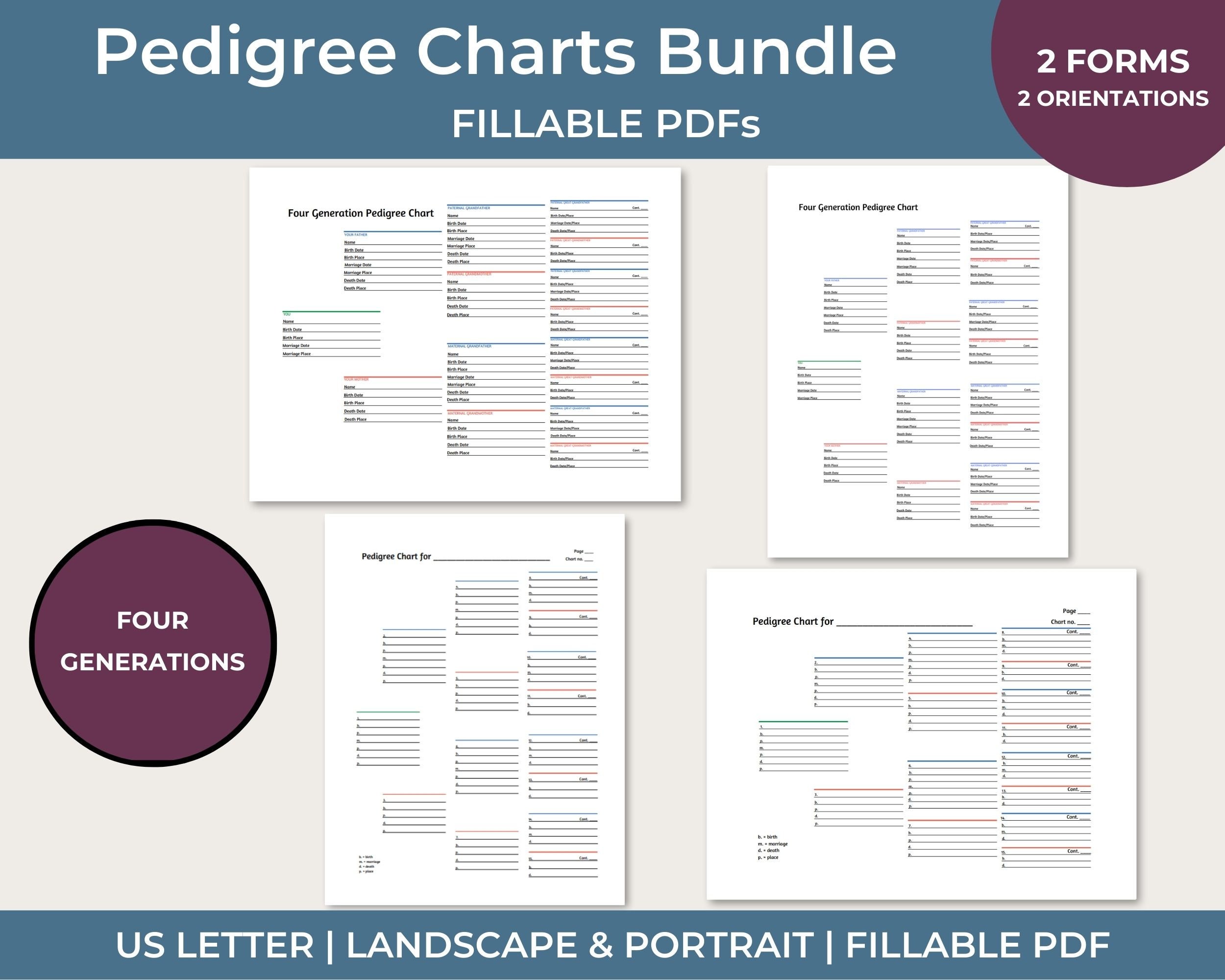 Pedigree Charts Bundle Genealogy Forms Printable Fillable Etsy