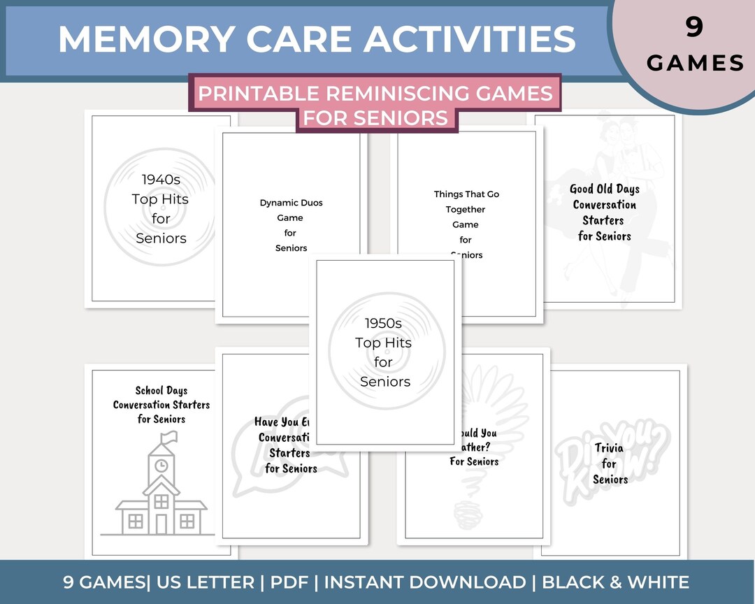 Reminiscing Games For Seniors Bundle Printable Memory Care Activities 