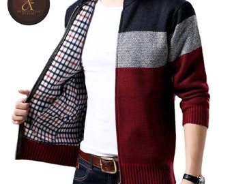 Men's Cardigan Sweater | Stand Collar Style | Fashionable Clothing