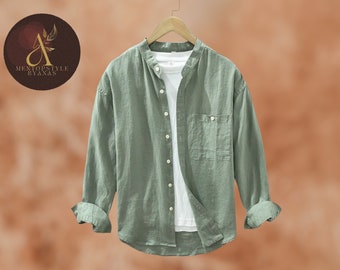 Stand-Up Collar Shirt | Long-Sleeved Casual Top for Men | Stylish Linen Shirt