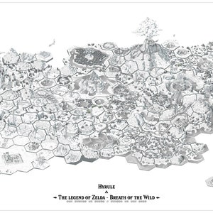 Carte Hyrule - Zelda Breath of the Wild - Monochrome