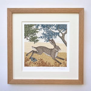Hand Drawn Running Hare Signed Art Print// wildlife Wall Art//hare// Country  Decor Home//hare Giclee print //hare art print