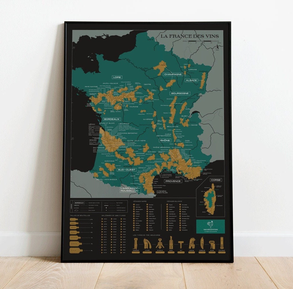 VINS Affiche Carte Des Vignobles De France 42 X 59,4 Cm A2 