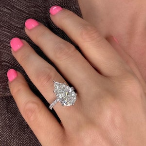 Big Diamond 6.30 Ct Pear Cut F/VS1 Lab Grown Diamond Engagement Ring 14k White Gold IGI Certified,Side Round