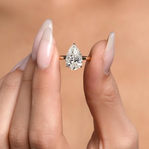 2 Carat Pear Shape E/VS1 Lab Grown Diamond Engagement Ring 14k Yellow Gold IGI Certified, Solitaire 3 prongs, Pear Cut