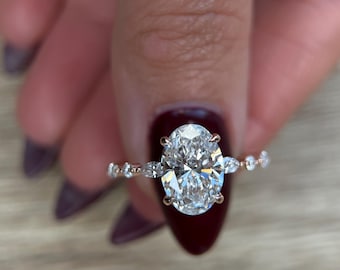 3 Carat Oval Shape E/VVS2 Lab Grown Diamond Engagement Ring 14k Rose Gold IGI CERTIFIED,Oval Cut, Side Marquise and Round