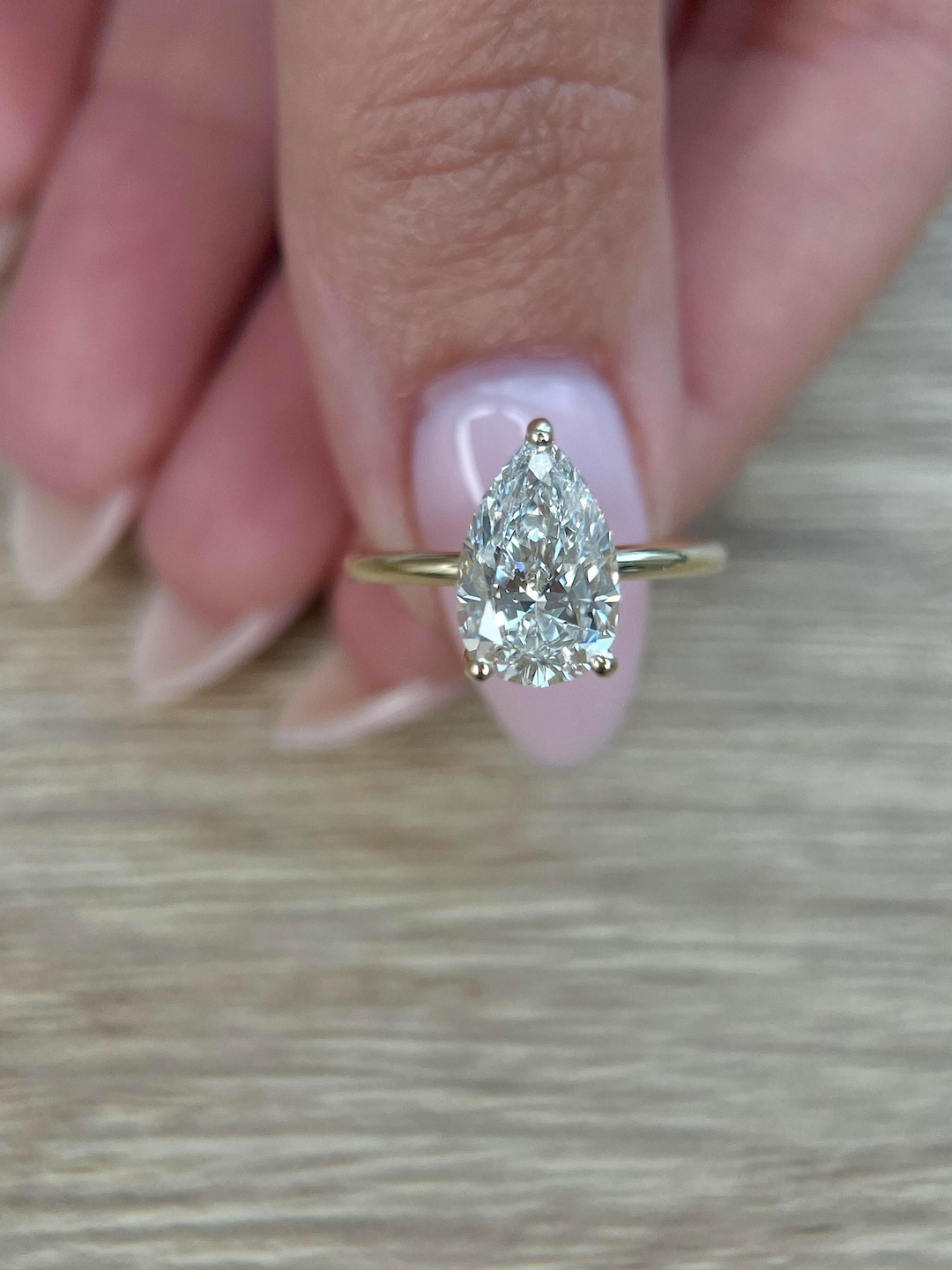 3 Ct Pear Shape E/VVS2 Lab Grown Diamond Engagement Ring 14K Yellow ...