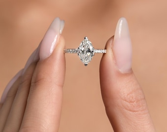 1.25 Carat Marquise Cut E/VVS1 Lab Created Diamond Engagement Ring 14k White Gold IGI Certified